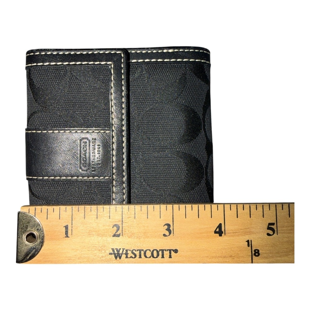 Coach Black Signature Canvas/Leather Compact Flat Wallet - Picture 9 of 10